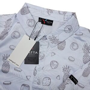 NWT Yatta Golf Mens L White Pina Colada Pineapple Coconut Performance Polo
